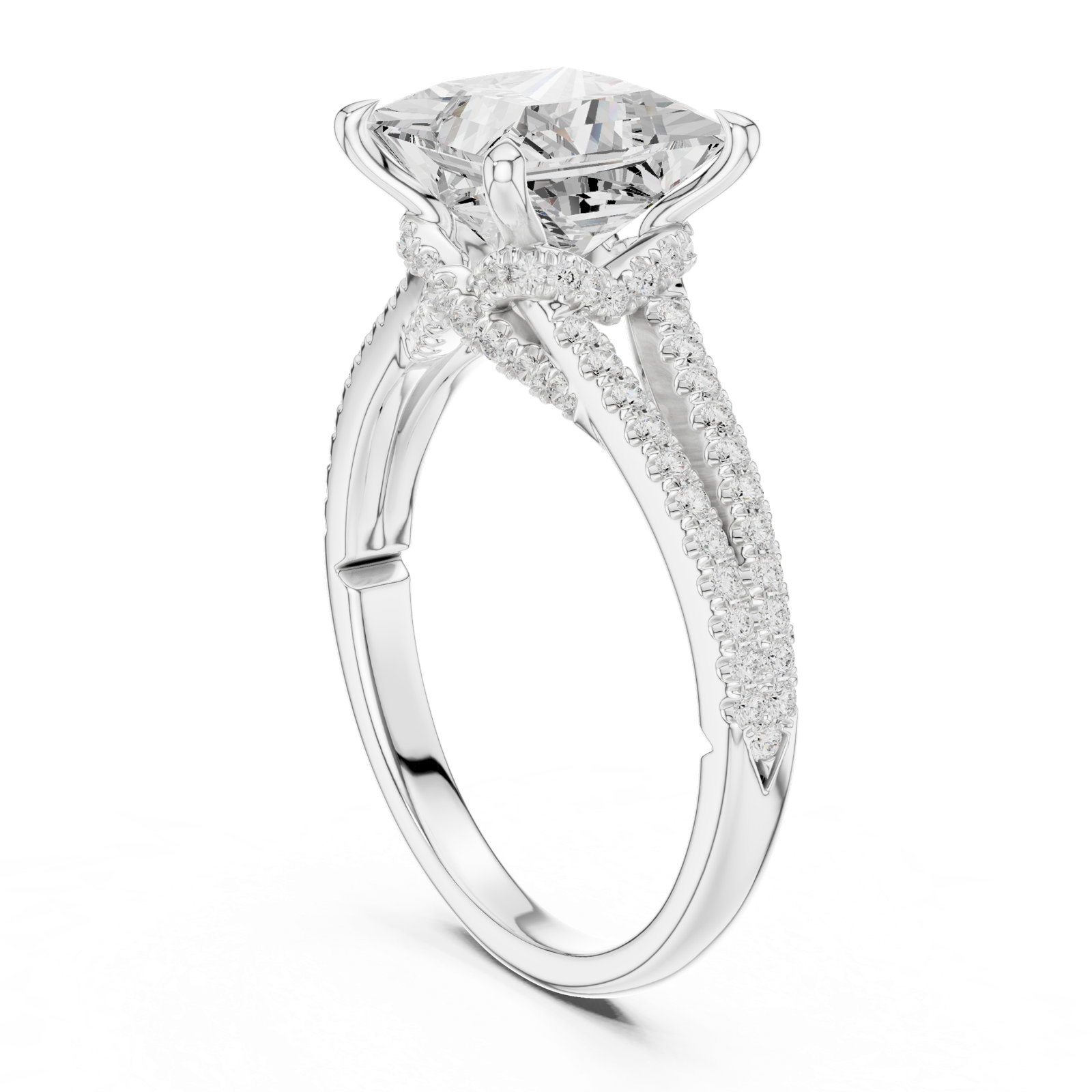 Gold Ring DDLR-252, Princess center stone, White Gold, view 1