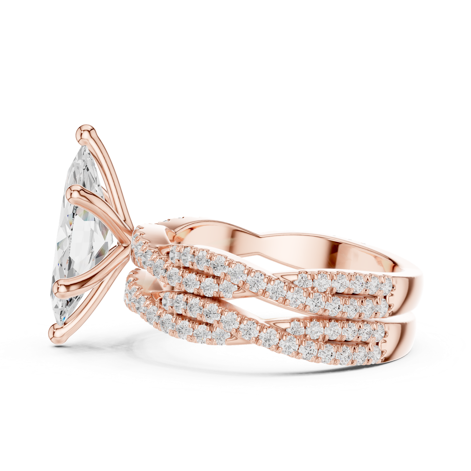 Gold Ring DDLR-300, Marquise center stone, Rose Gold, view 3