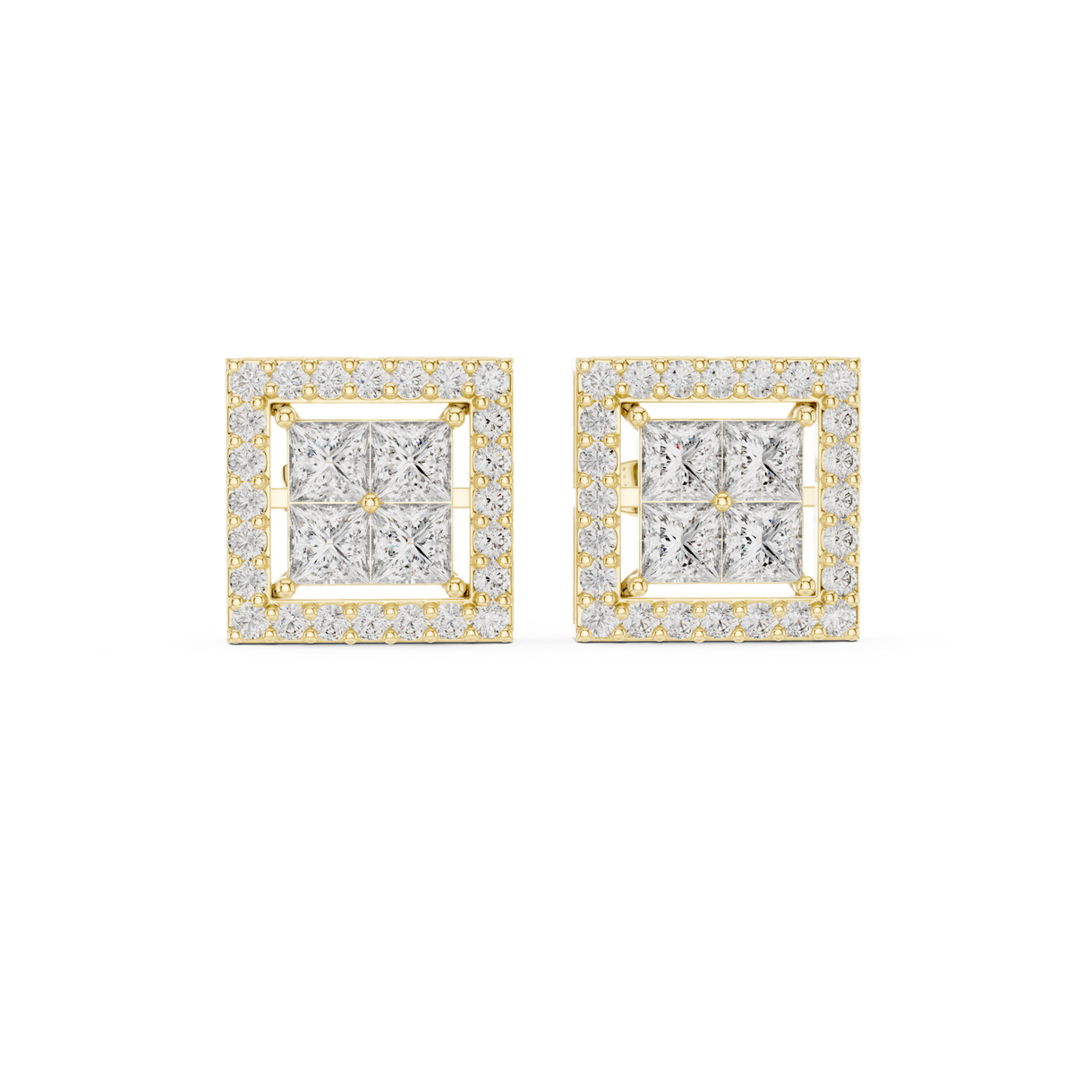 14K Solid Gold Lab Diamond Cluster Earrings, Yellow Gold