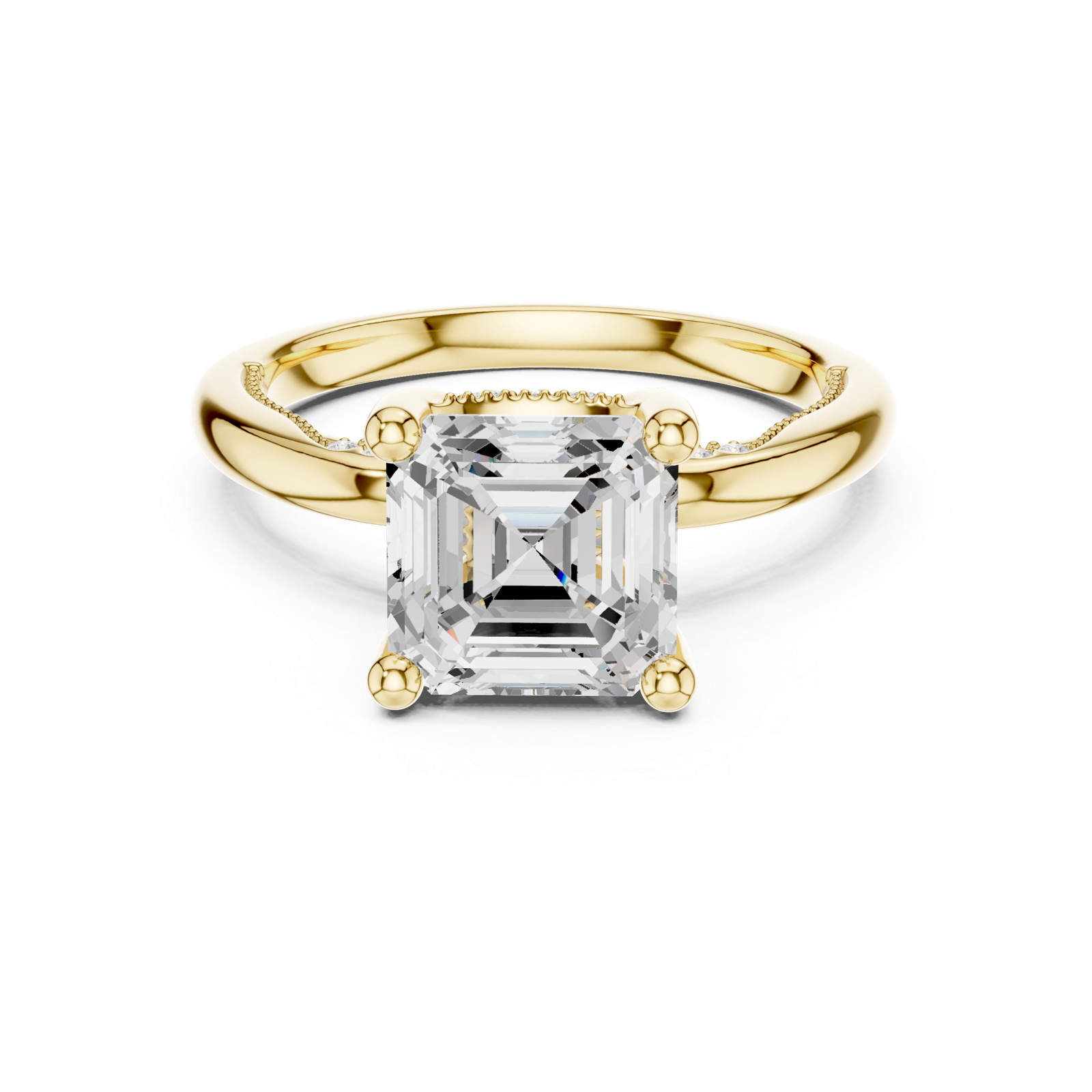 Gold Ring, Asscher center stone, Yellow Gold, view 4