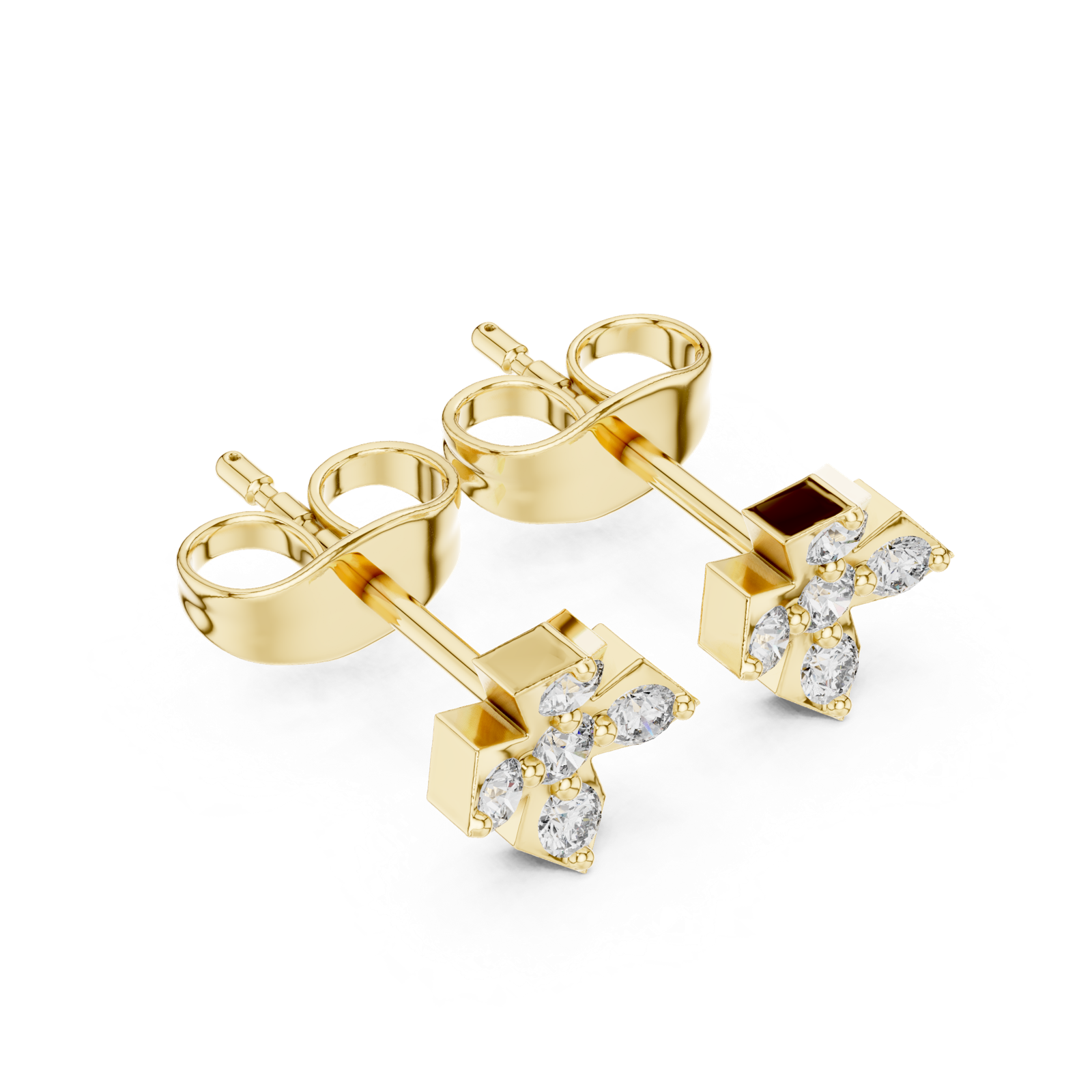 14K Solid Gold Lab Diamond Clover Cluster Earrings, Yellow Gold, view 2