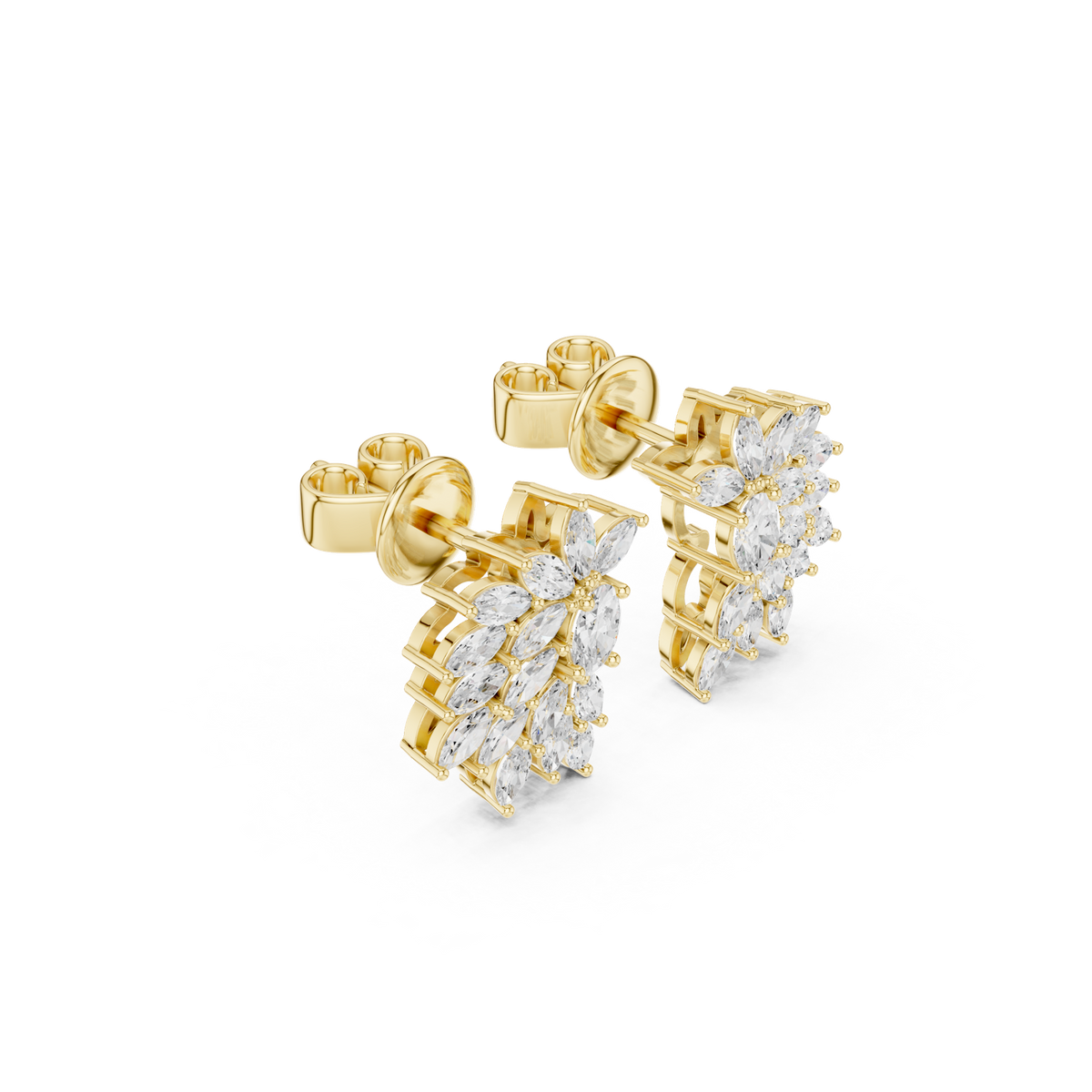 14K Solid Gold Lab Diamond Flower Cluster Earrings, Yellow Gold, view 1