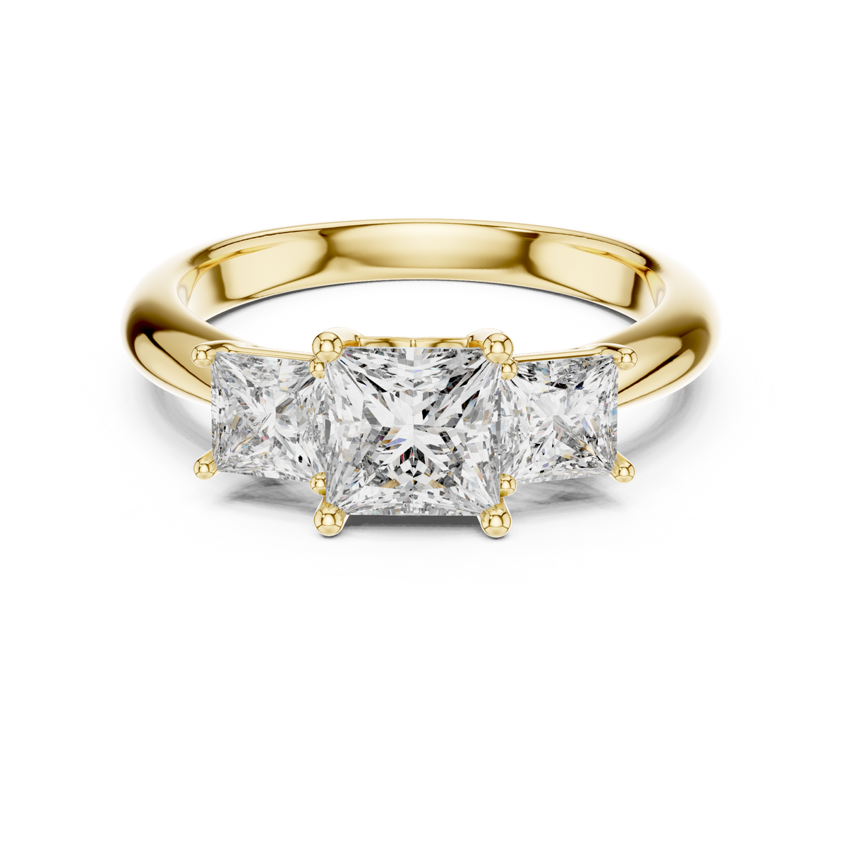 14K Solid Gold Lab Diamond Three-Stone Ring, Yellow Gold
