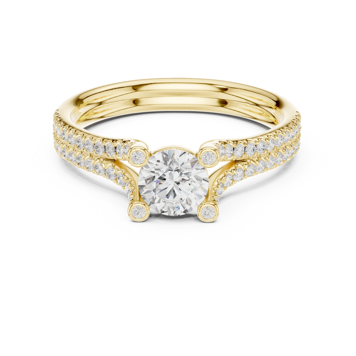 14K Solid Gold Lab Diamond Solitaire Ring, Yellow Gold