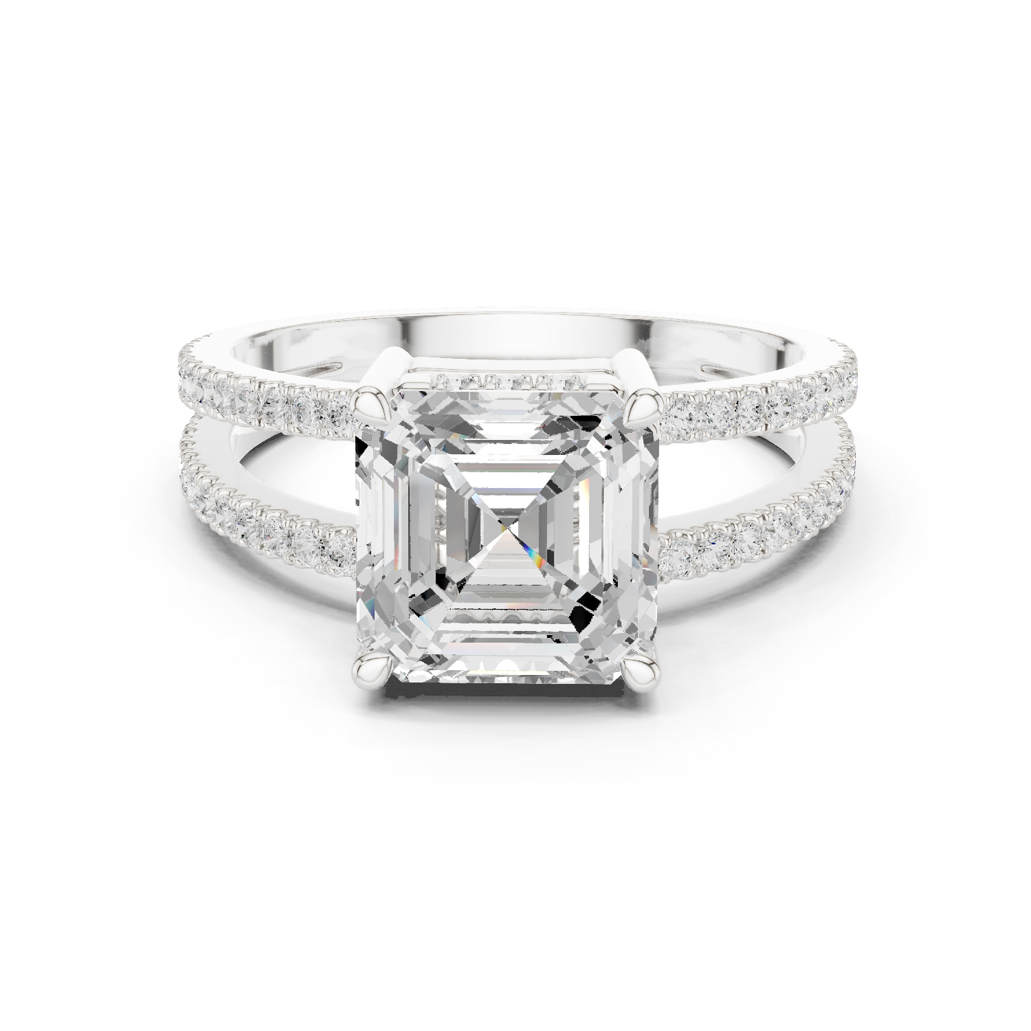 Gold Jewelry, Asscher center stone, White Gold