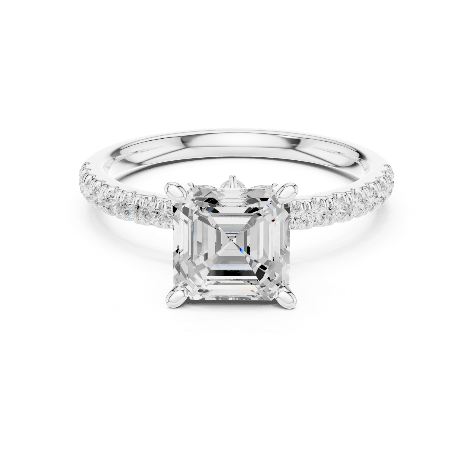 Gold Ring, Asscher center stone, White Gold, view 4