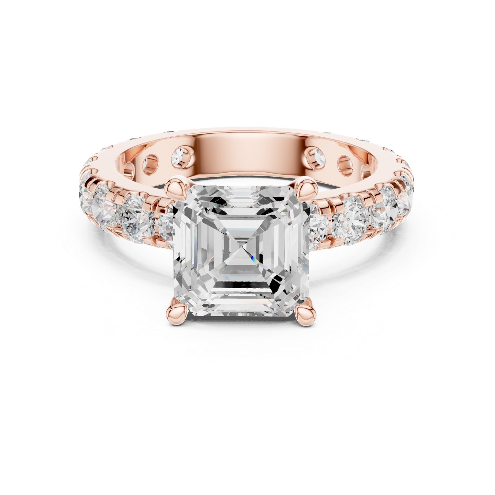 Gold Jewelry, Asscher center stone, Rose Gold, view 4