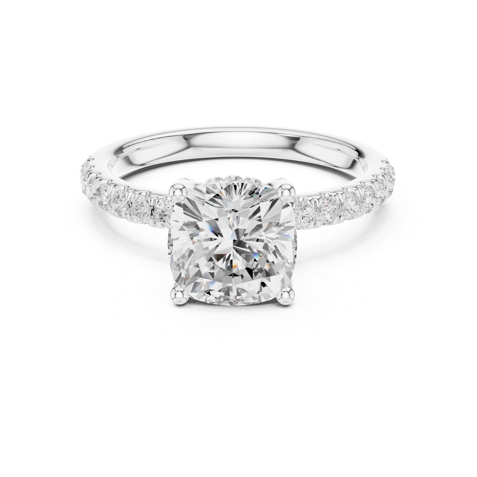 Gold Ring, Cushion center stone, White Gold, view 4