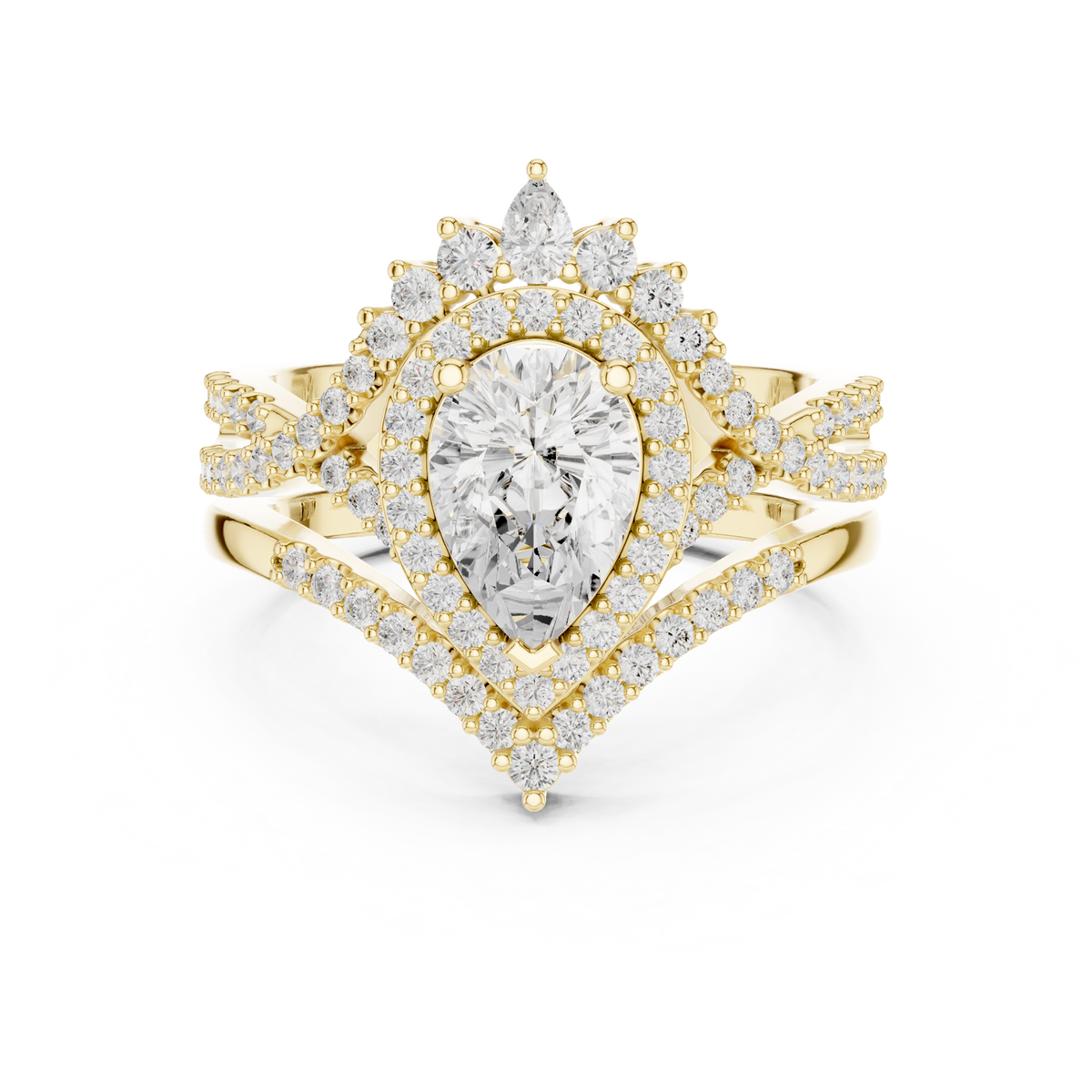 14K Solid Gold Lab Diamond Halo Ring, Yellow Gold
