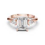 Gold Jewelry, Emerald center stone, Rose Gold