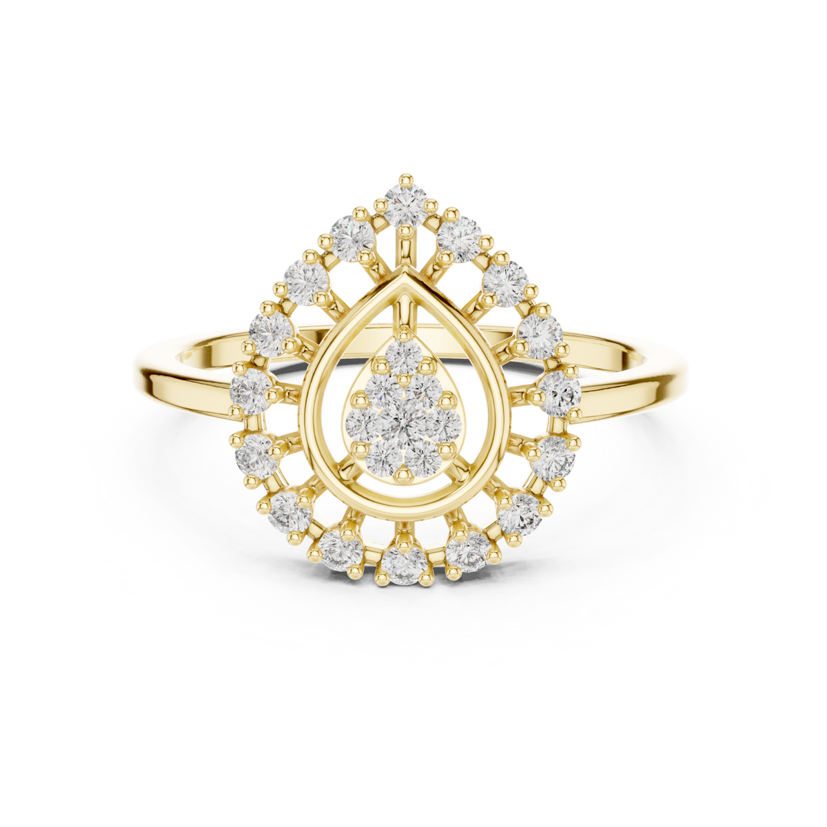 14K Solid Gold Lab Diamond Halo Ring, Yellow Gold