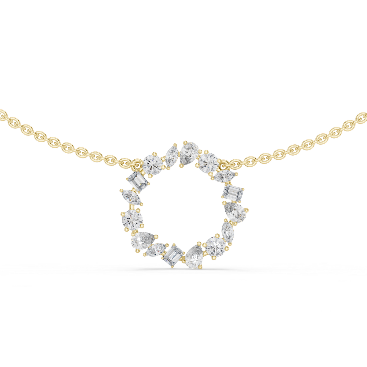 14K Solid Gold Lab Diamond Pendant Necklace, Yellow Gold