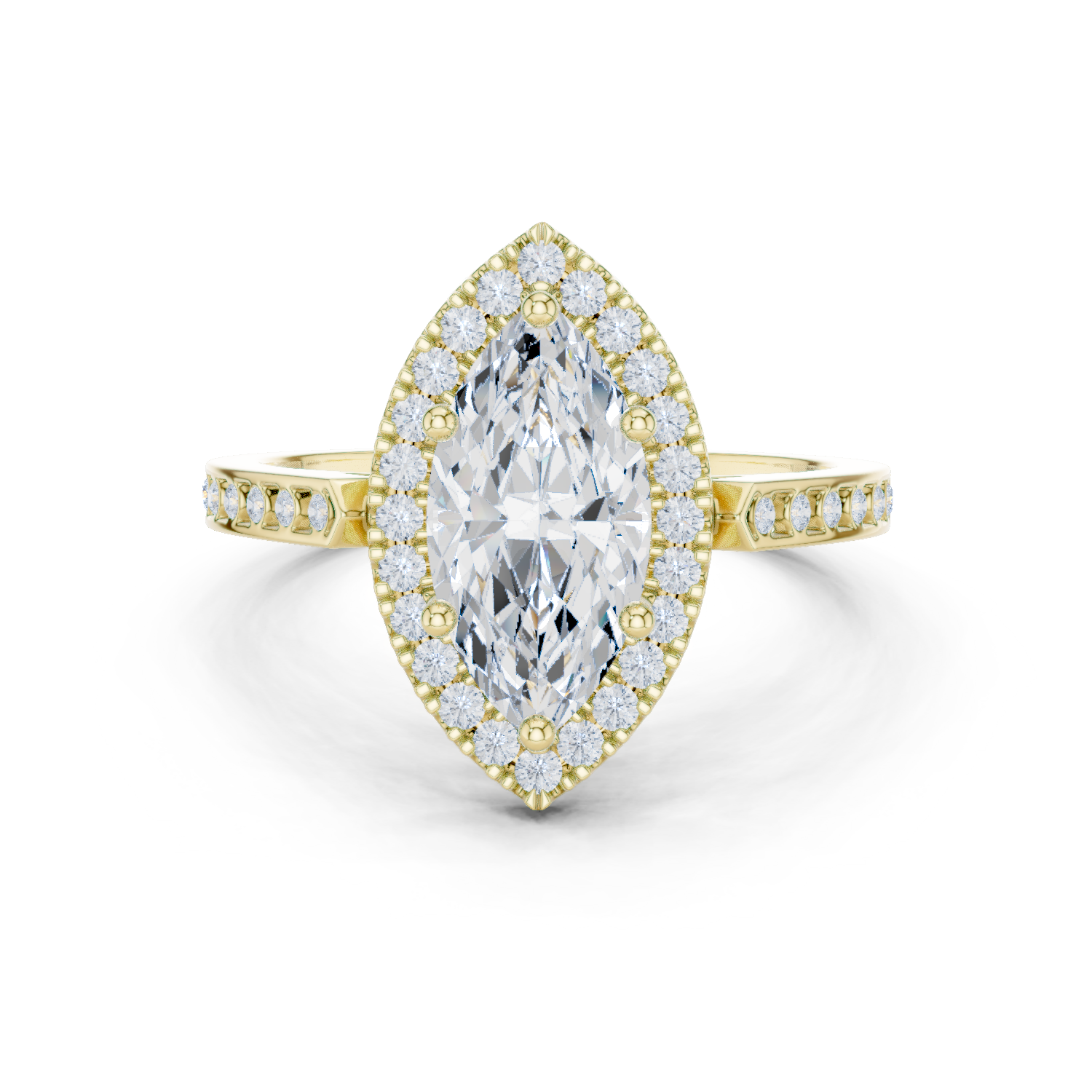 Gold Ring DDLR-349, Marquise center stone, Yellow Gold