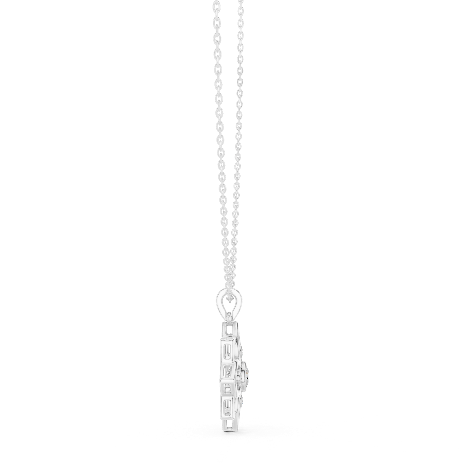 14K Solid Gold Lab Diamond Flower Pendant Necklace, White Gold, view 3