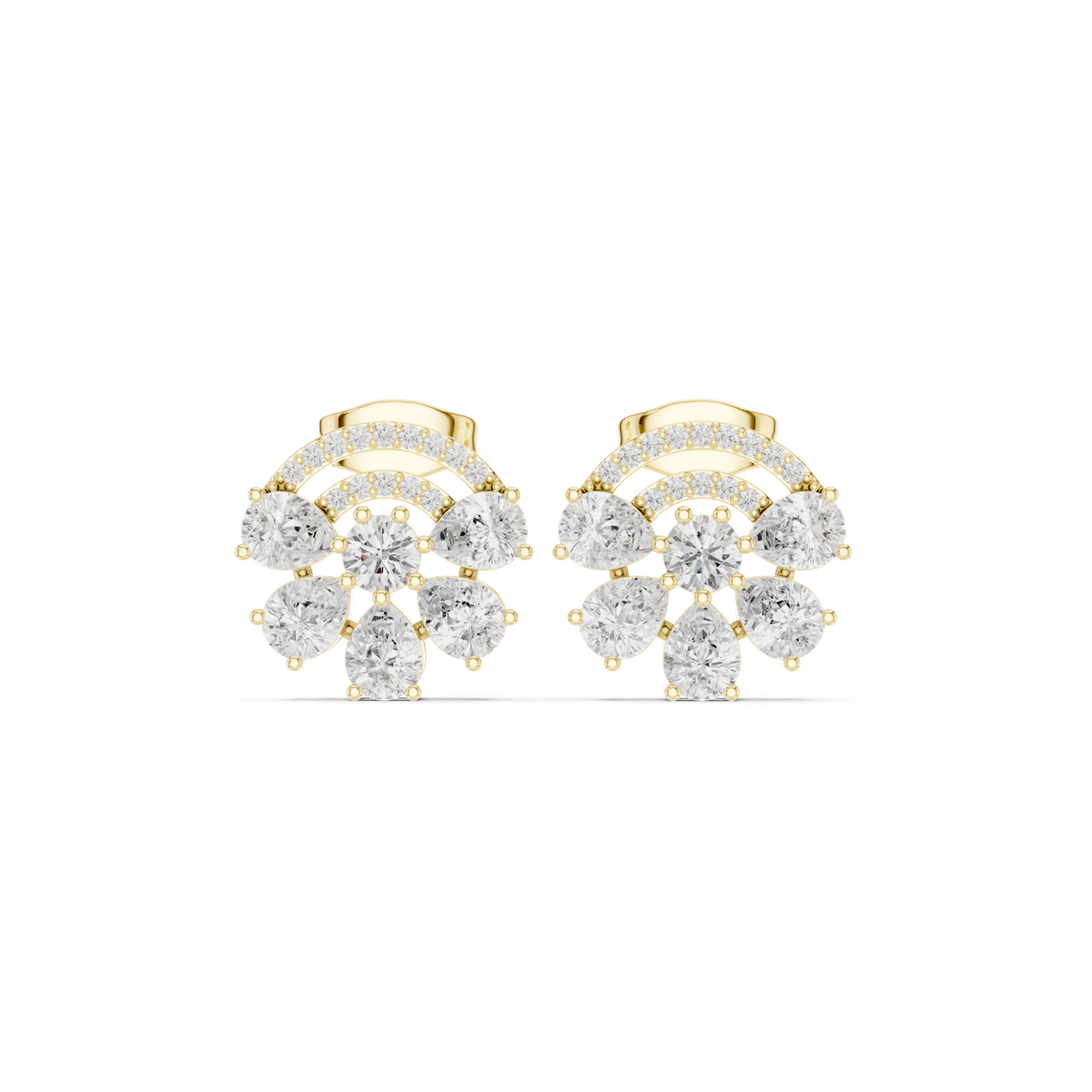 14K Solid Gold Lab Diamond Cluster Earrings, Yellow Gold
