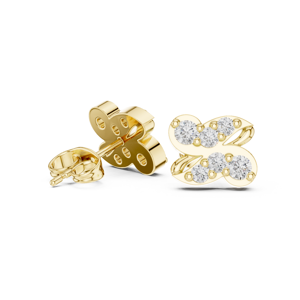 14K Solid Gold Lab Diamond Butterfly Cluster Earrings, Yellow Gold, view 1
