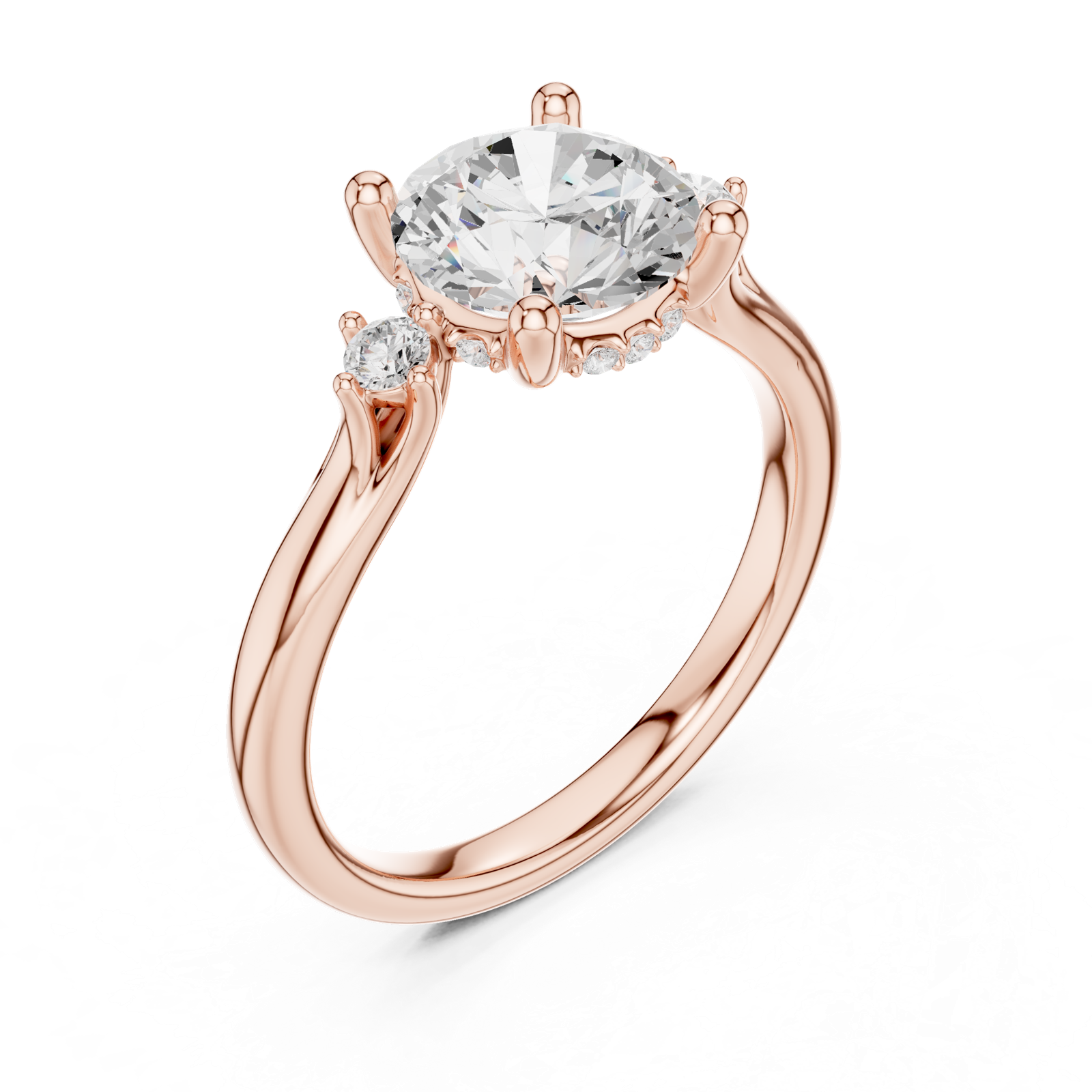 Gold Ring DDLR-164, Round center stone, Rose Gold, view 2