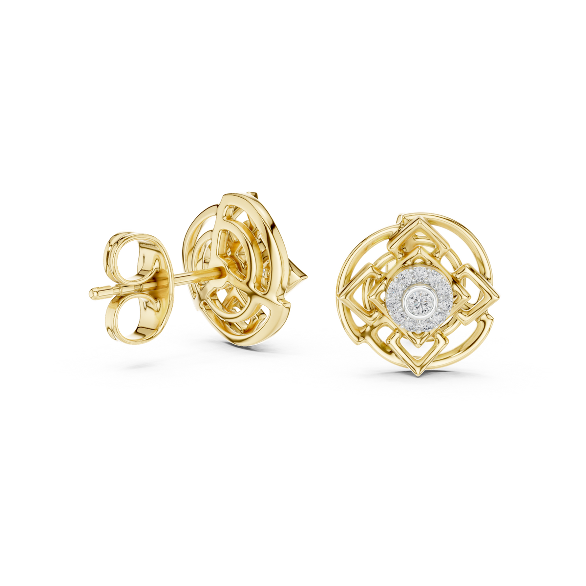 14K Solid Gold Lab Diamond Stud Earrings, Yellow Gold, view 1