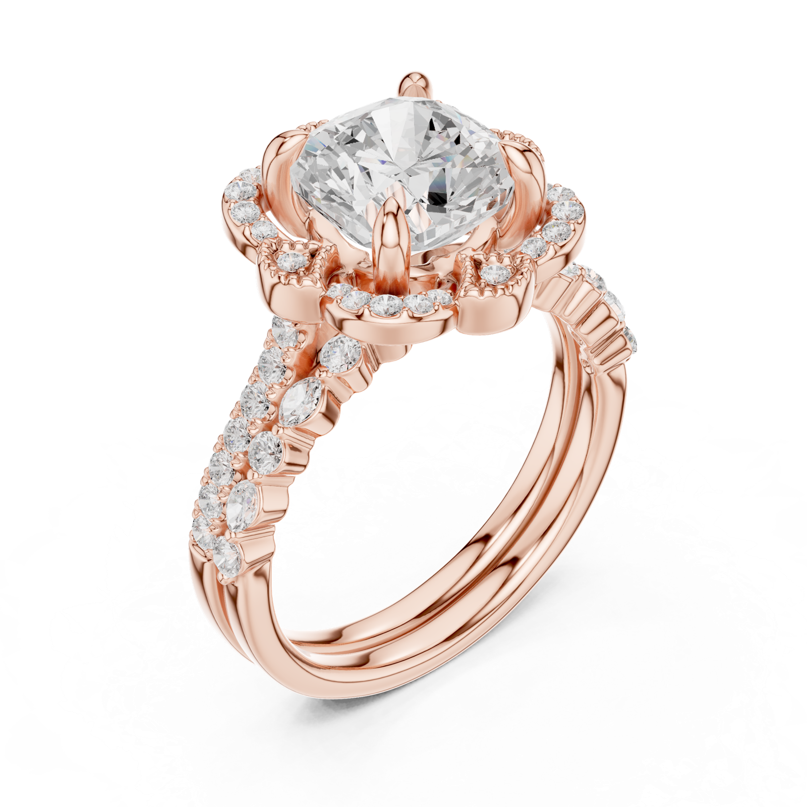 Gold Ring, Cushion center stone, Rose Gold, view 2