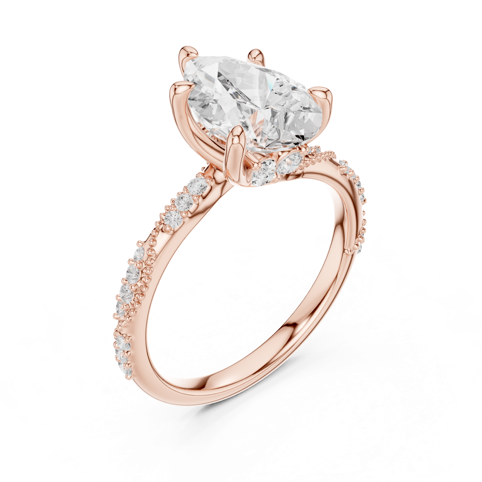 Gold Ring DDLR-167, Pear center stone, Rose Gold, view 2