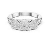 14K Solid Gold Lab Diamond Three-Stone Ring, White Gold