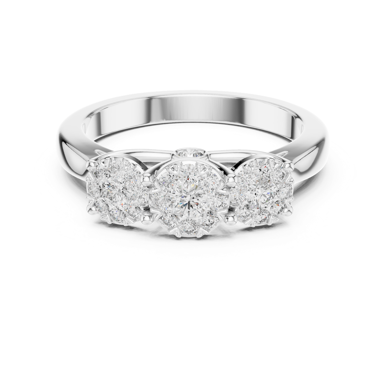 14K Solid Gold Lab Diamond Three-Stone Ring, White Gold