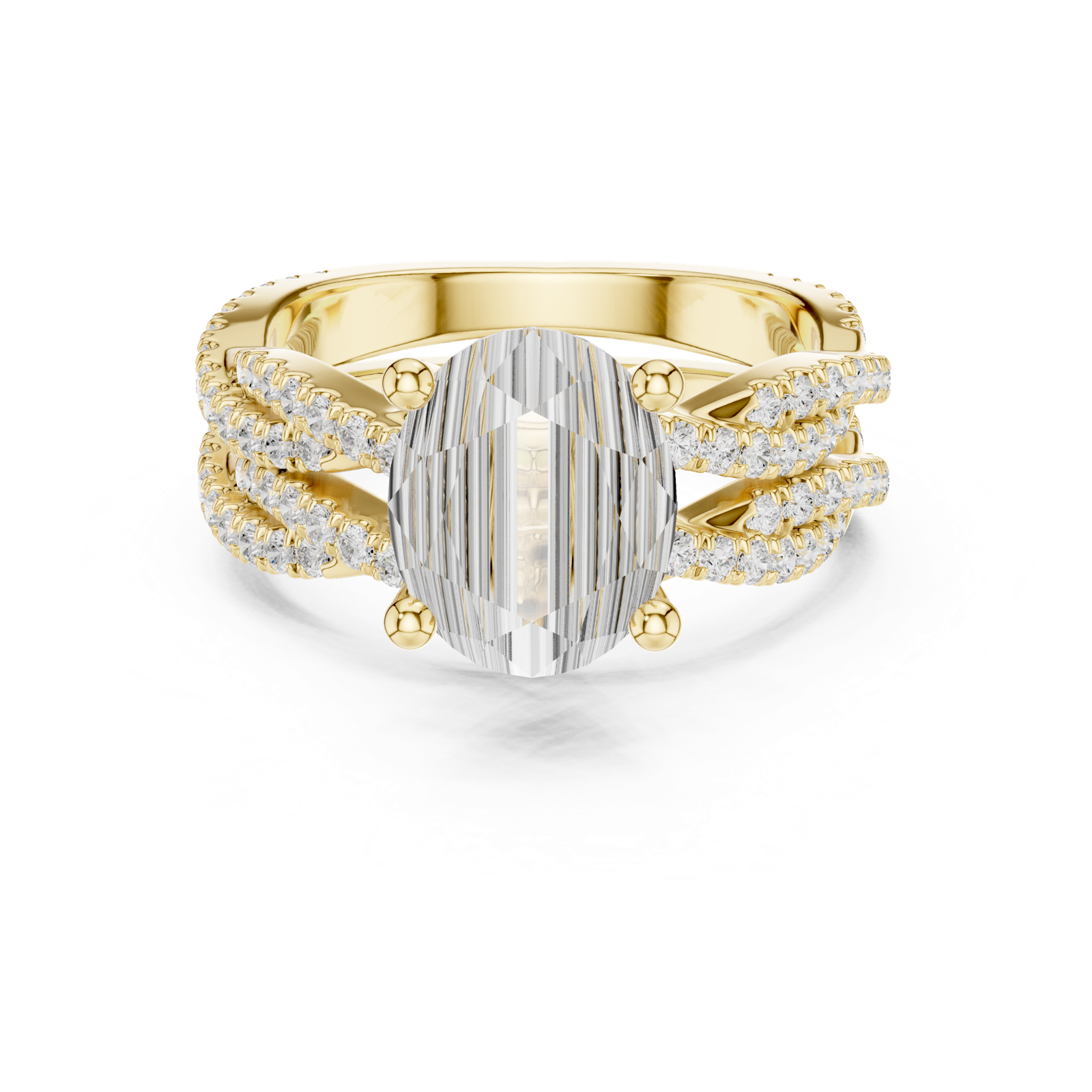 Gold Ring DDLR-300, Oval center stone, Yellow Gold, view 4