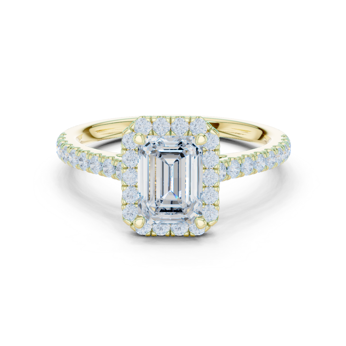 14K Solid Gold Lab Diamond Halo Ring, Yellow Gold