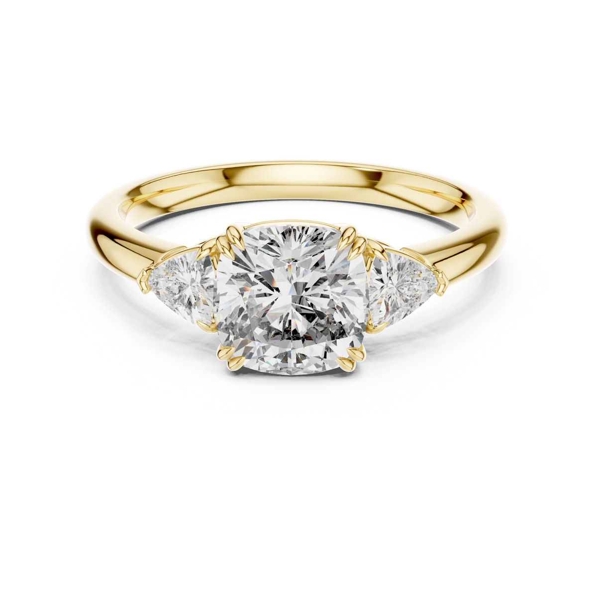 14K Solid Gold Lab Diamond Three-Stone Ring, Yellow Gold