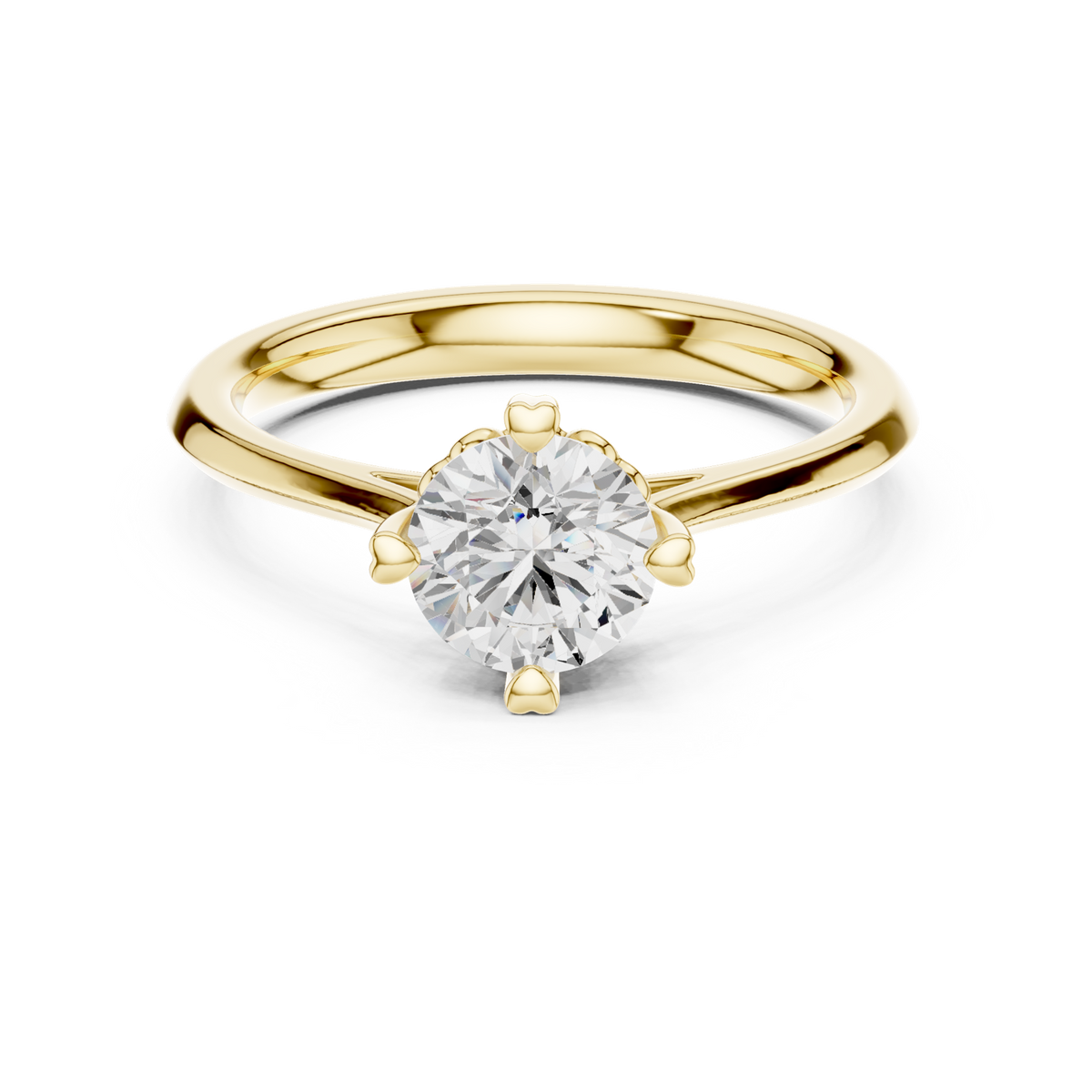 14K Solid Gold Lab Diamond Solitaire Ring, Yellow Gold