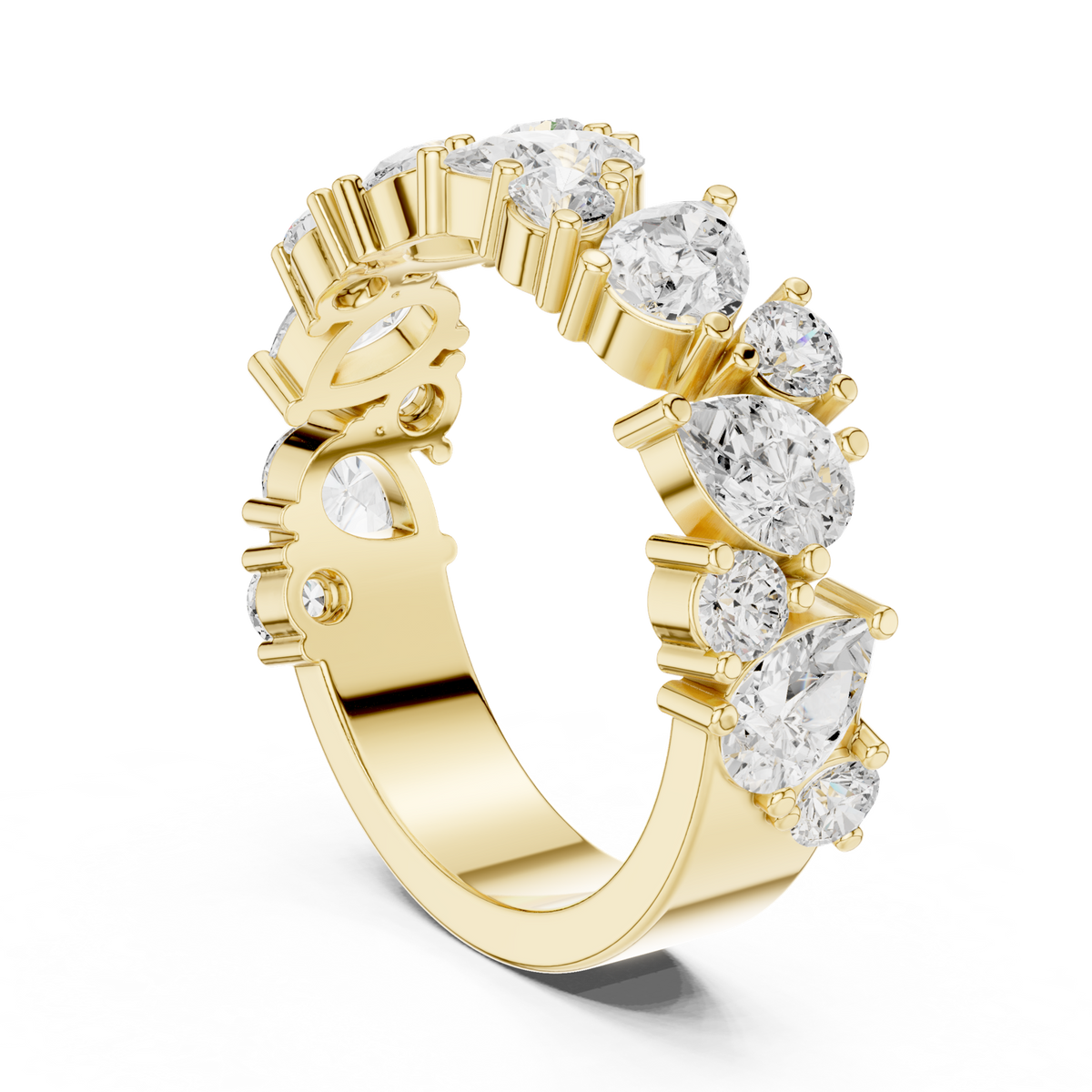14K Solid Gold Lab Diamond Cluster Ring, Yellow Gold, view 1