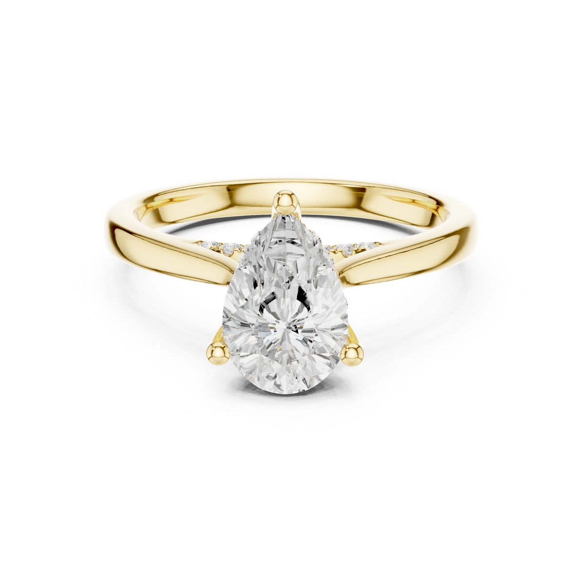 14K Solid Gold Lab Diamond Solitaire Ring, Yellow Gold