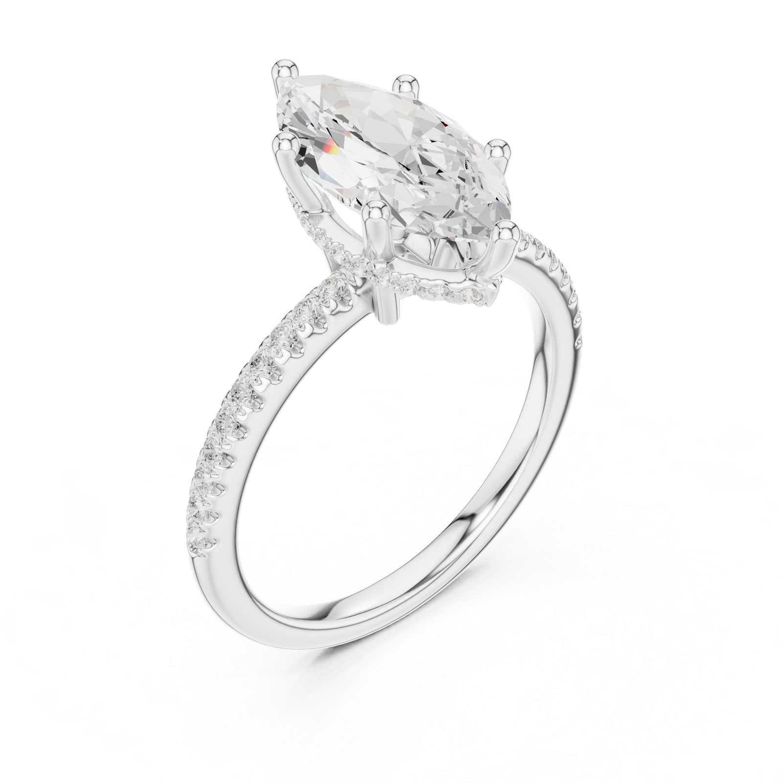 Gold Ring DDLR-177, Marquise center stone, White Gold, view 2