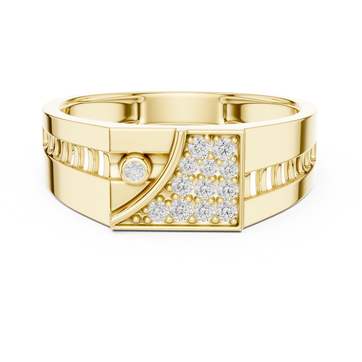 14K Solid Gold Lab Diamond Signet Ring, Yellow Gold