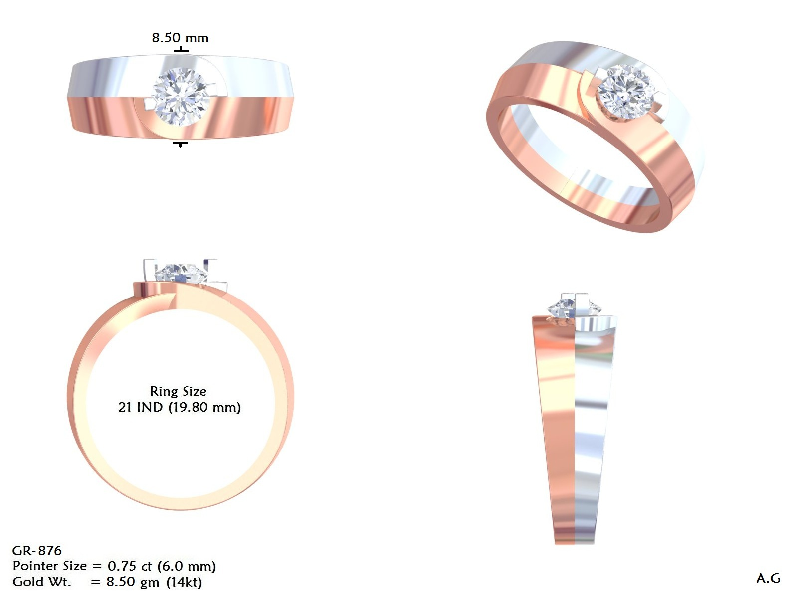 14K Solid Gold Lab Diamond Solitaire Ring, Yellow Gold, view 50