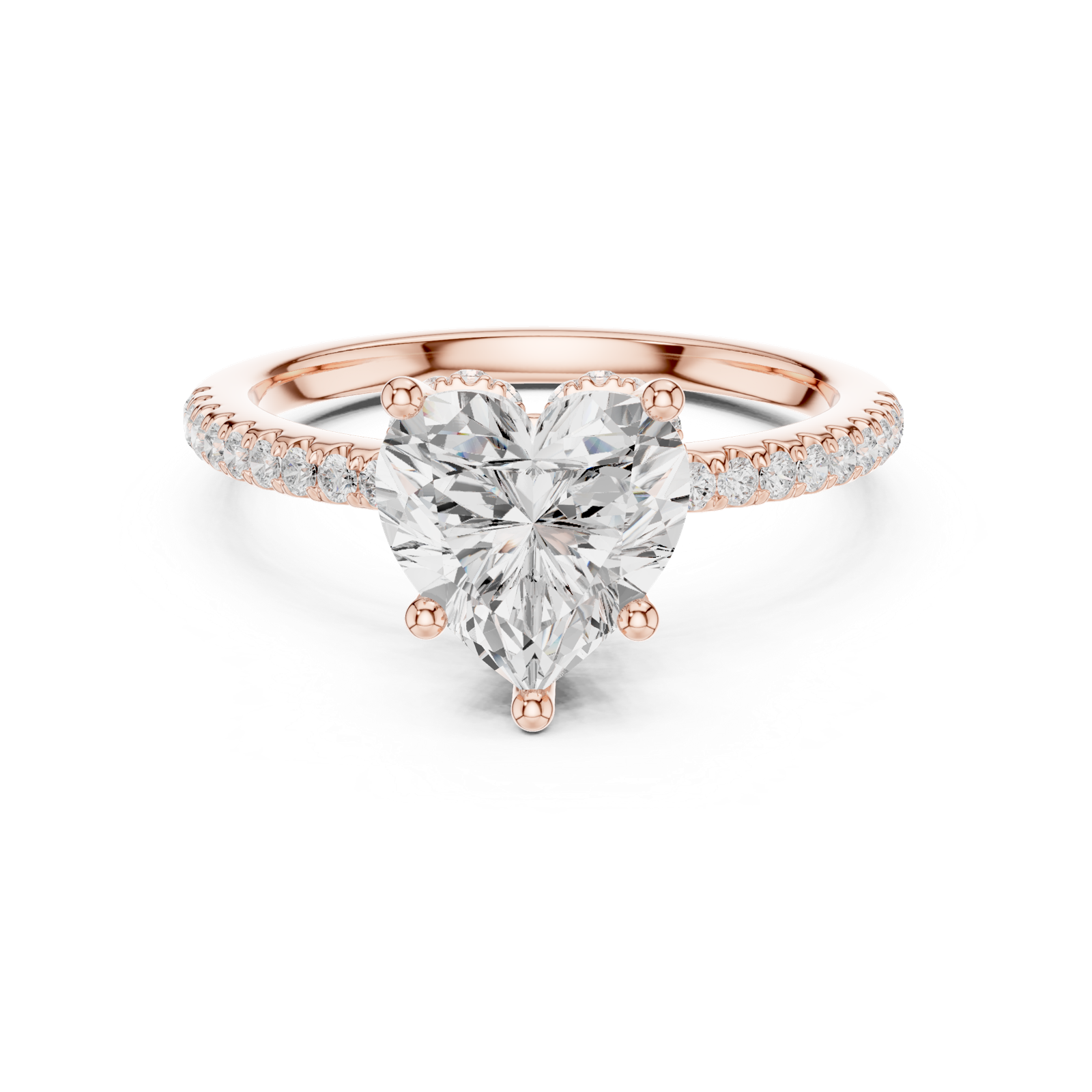 Gold Ring DDLR-177, Heart center stone, Rose Gold, view 4