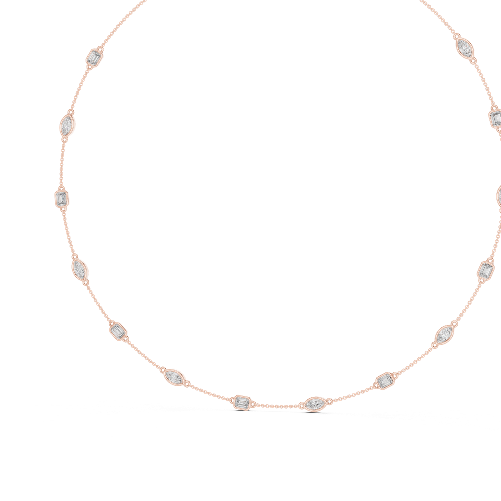 14K Solid Gold Lab Diamond Station Necklace, Rose Gold, view 2