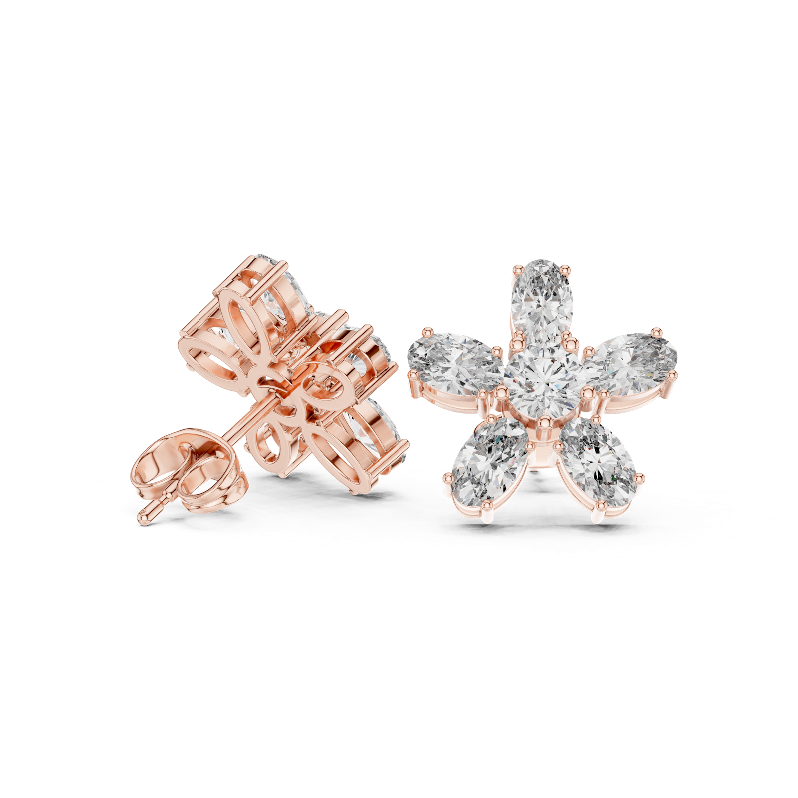 14K Solid Gold Lab Diamond Flower Cluster Earrings, Rose Gold, view 1