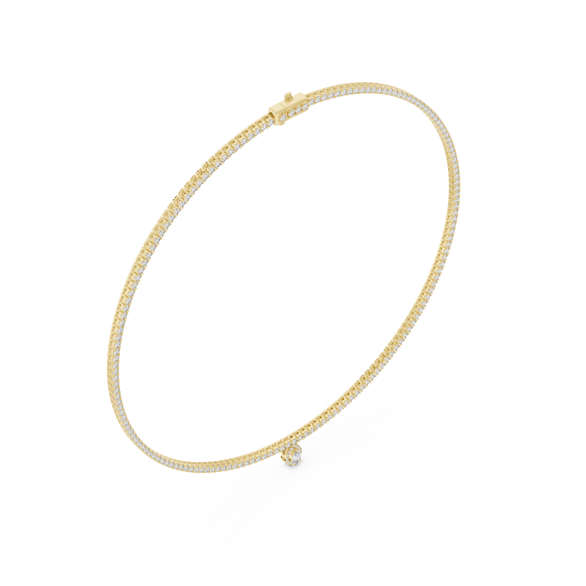 14K Solid Gold Lab Diamond Tennis Necklace, Yellow Gold