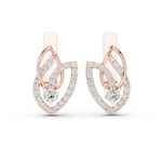 14K Solid Gold Lab Diamond Leaf Drop Earrings, Rose Gold
