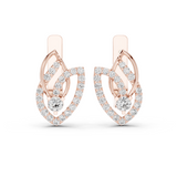 14K Solid Gold Lab Diamond Leaf Drop Earrings, Rose Gold