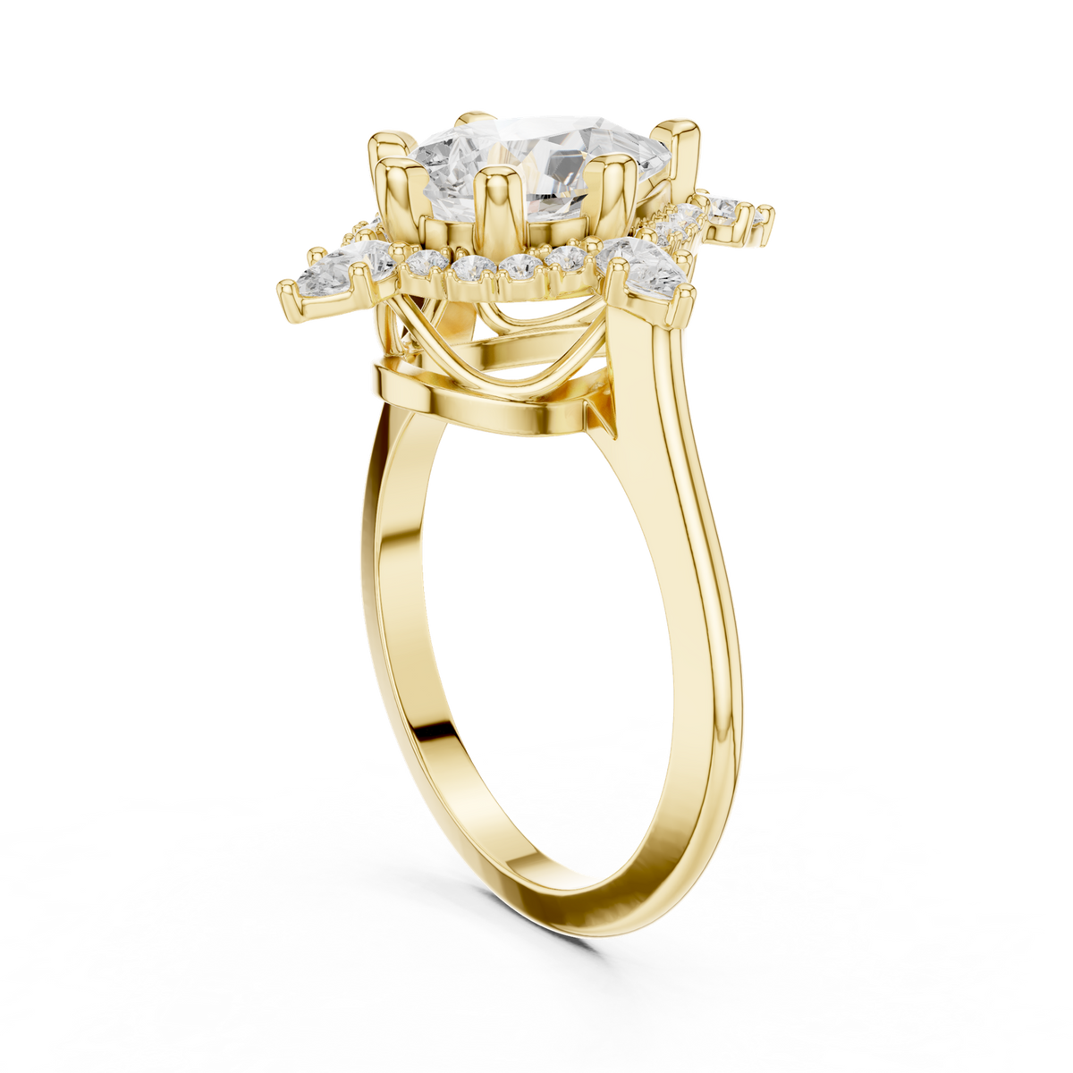 14K Solid Gold Lab Diamond Halo Ring, Yellow Gold, view 1
