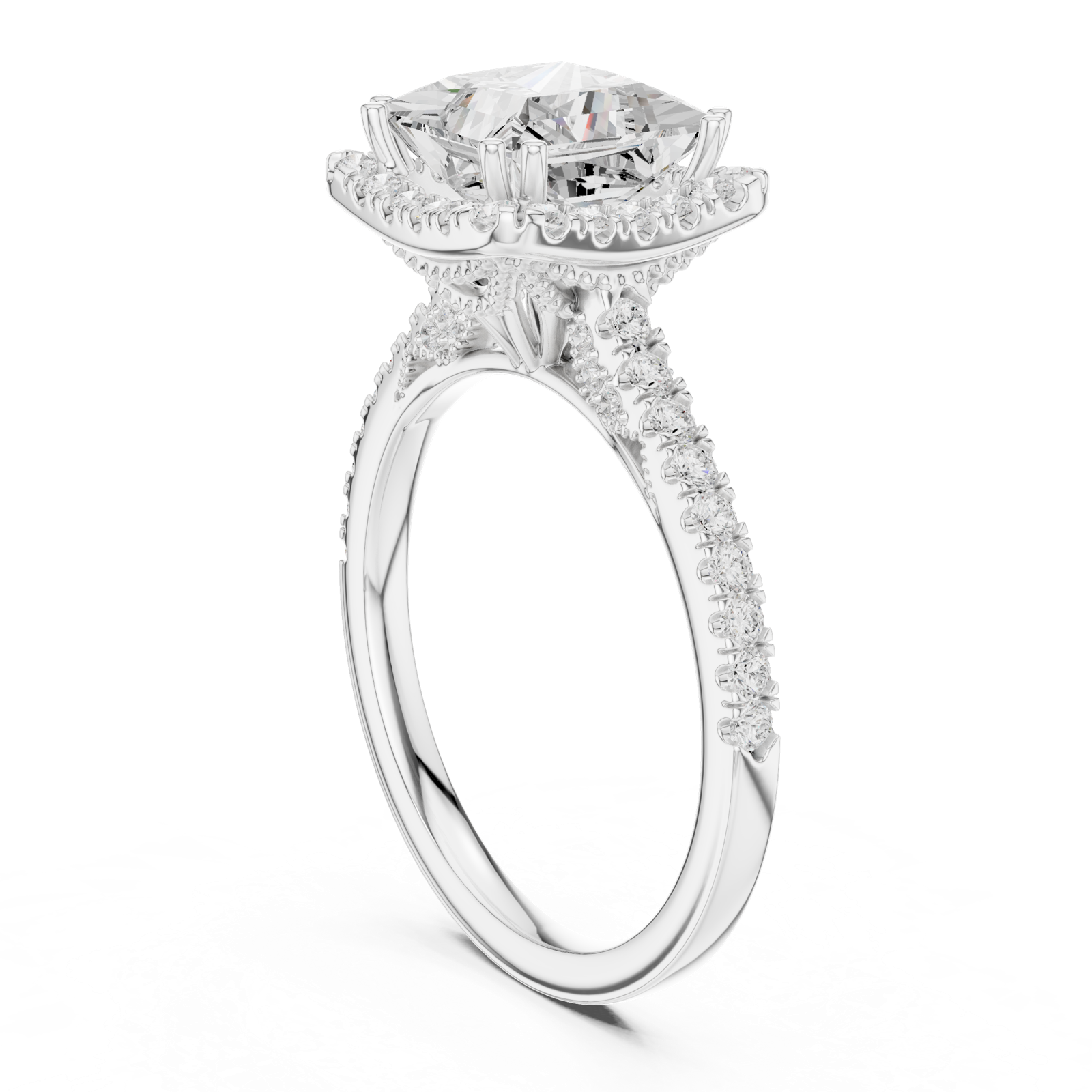 Gold Ring DDLR-255, Princess center stone, White Gold, view 1
