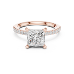 Gold Ring DDLR-040, Princess center stone, Rose Gold, view 4