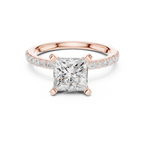 Gold Ring DDLR-040, Princess center stone, Rose Gold, view 4