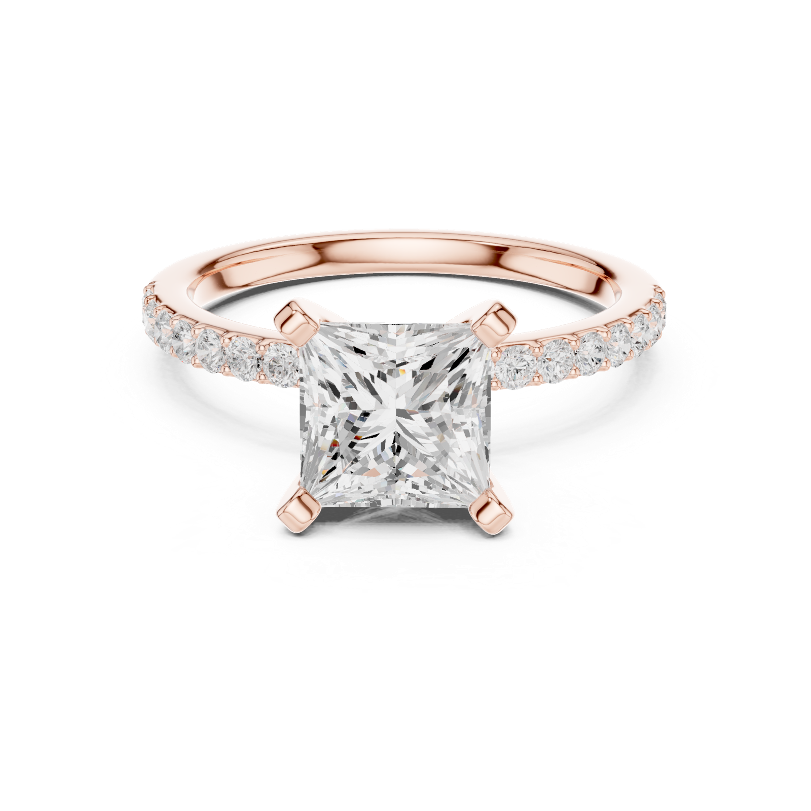 Gold Ring DDLR-040, Princess center stone, Rose Gold, view 4