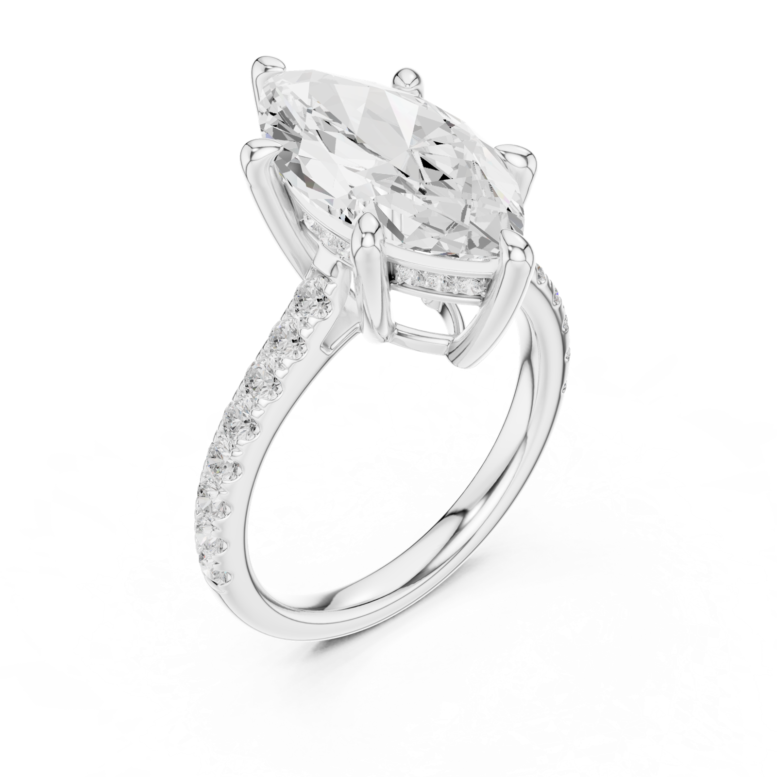 Gold Ring DDLR-250, Marquise center stone, White Gold, view 2