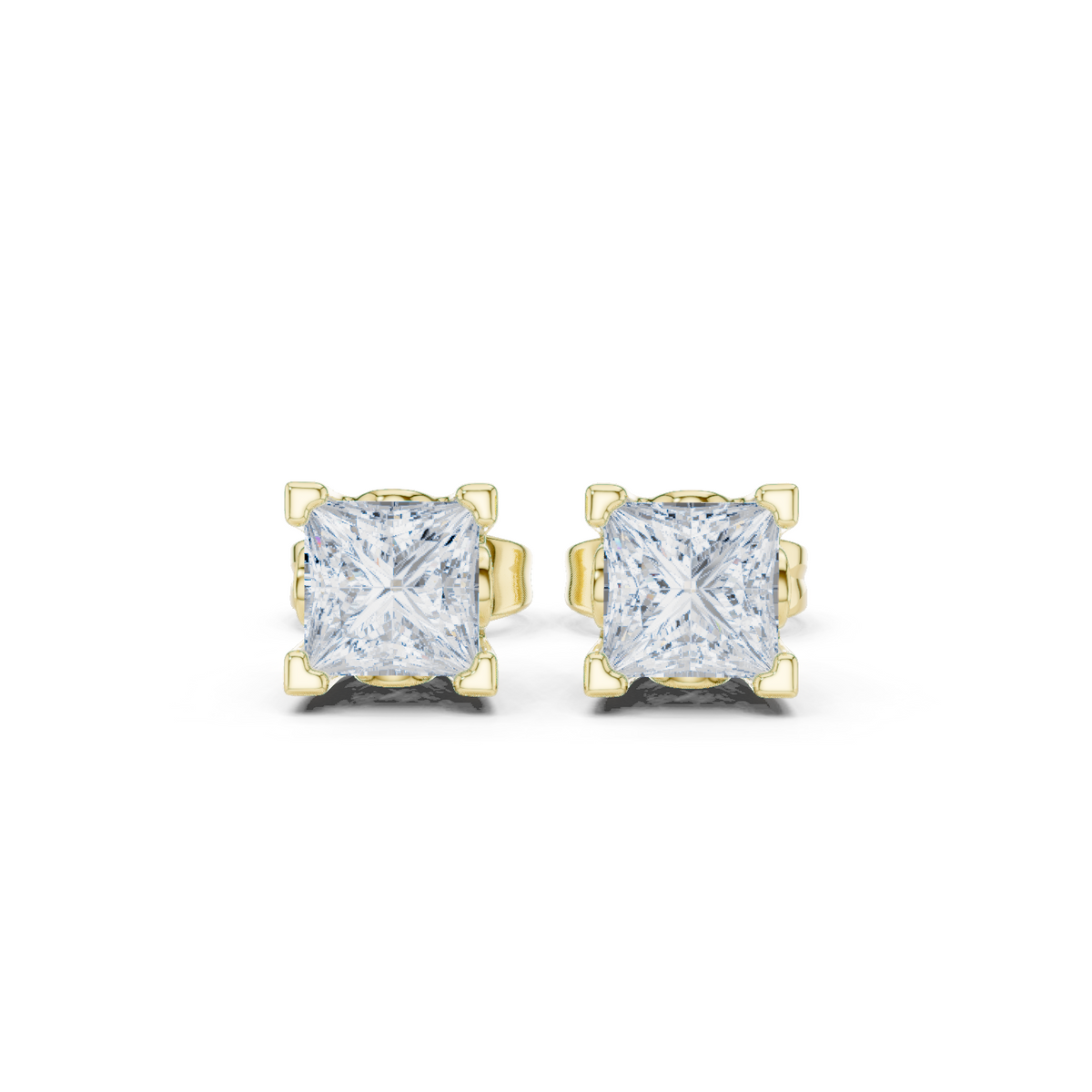 14K Solid Gold Lab Diamond Stud Earrings, Yellow Gold
