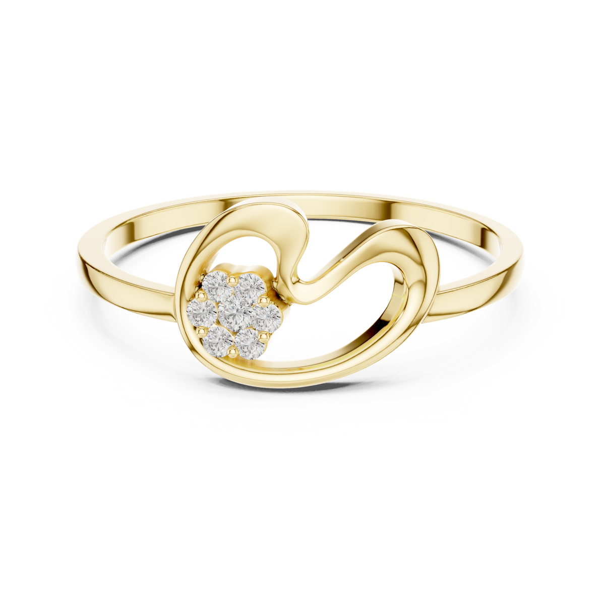 14K Solid Gold Lab Diamond Flower Twist Ring, Yellow Gold