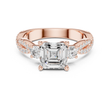 Gold Ring, Asscher center stone, Rose Gold, view 4